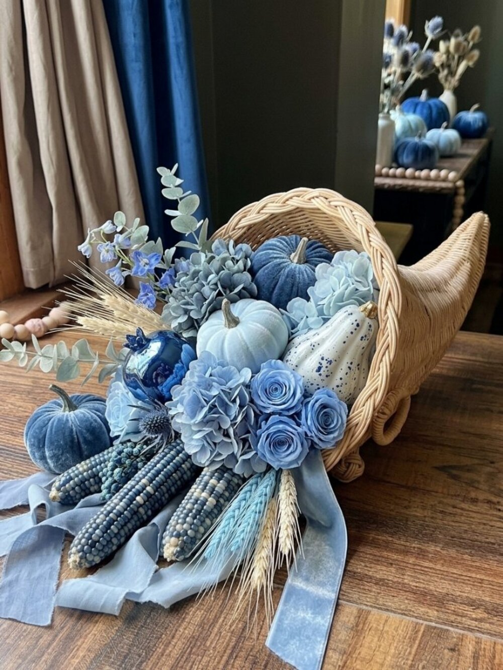 🎉Vintage Rustic Wicker Cornucopia Basket Fall Thanksgiving Decor Shabby Chic🍂 - Picture 15 of 16